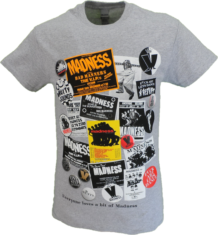 Mens Grey Official Madness Posters and Stickers T Shirt