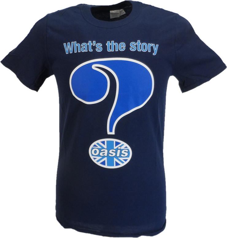Mens Official Licensed Oasis Navy Blue Whats The Story T Shirt