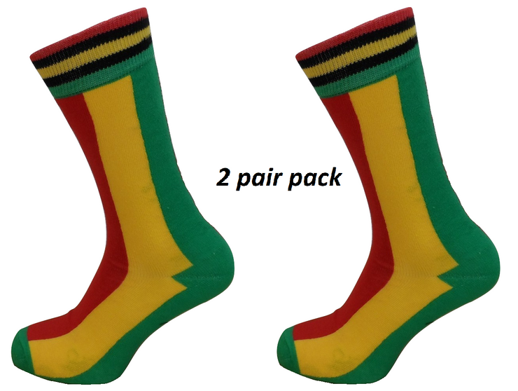 Mens 2 Pair Pack of Rasta Striped Retro Socks