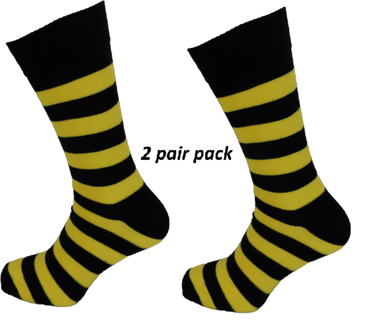 Mens 2 Pair Pack Black/Yellow Striped Retro Socks