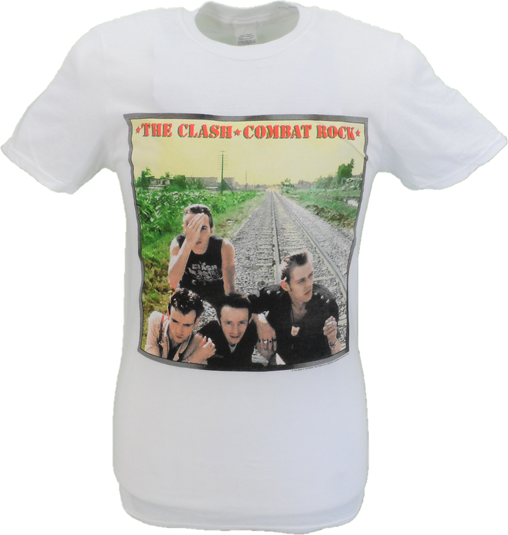 Mens White Official The Clash Combat Rock T Shirt