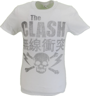 Mens White Official The Clash Skull & Crossbones T Shirt