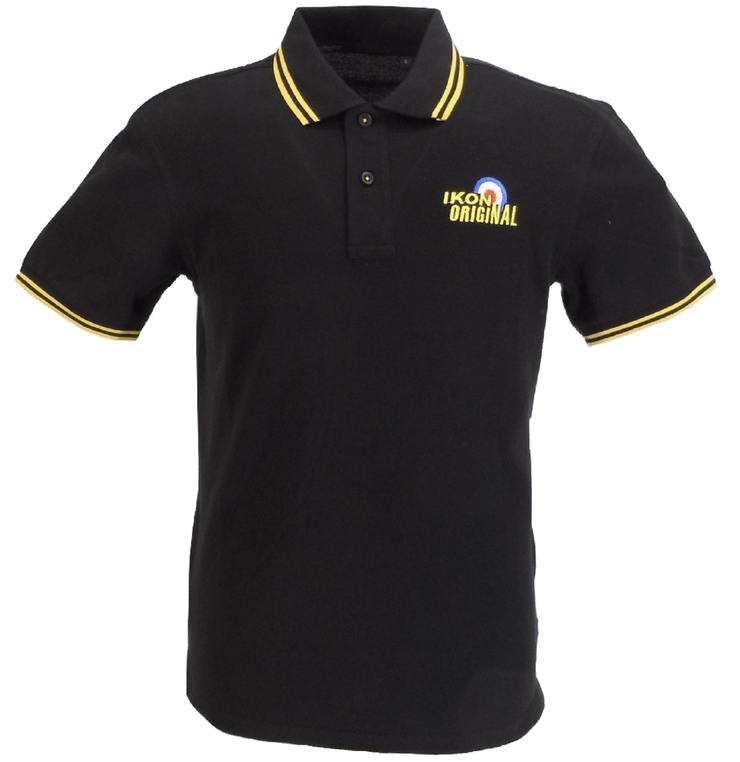 Ikon Original Black/Yellow Tipped 100% Cotton Polo Shirts - Ikon Original