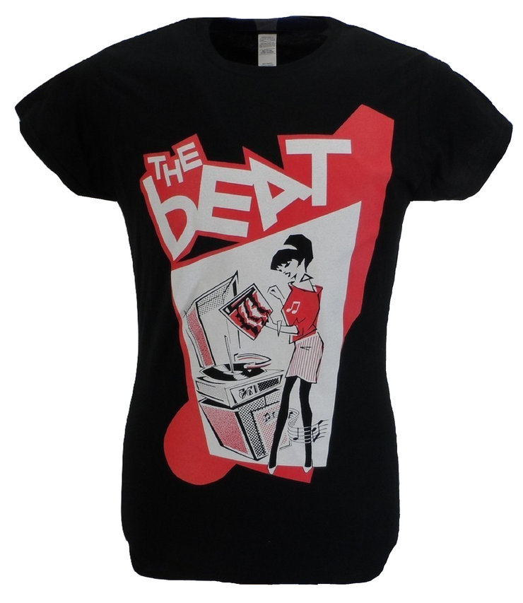 Ladies Official Licensed Black The Beat Record Player Girl T Shirt