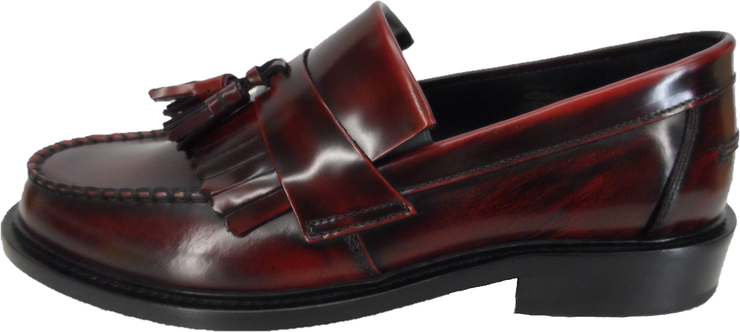 Ikon Original Selecta Mens Leather Tassel Loafers in Oxblood Rub Off