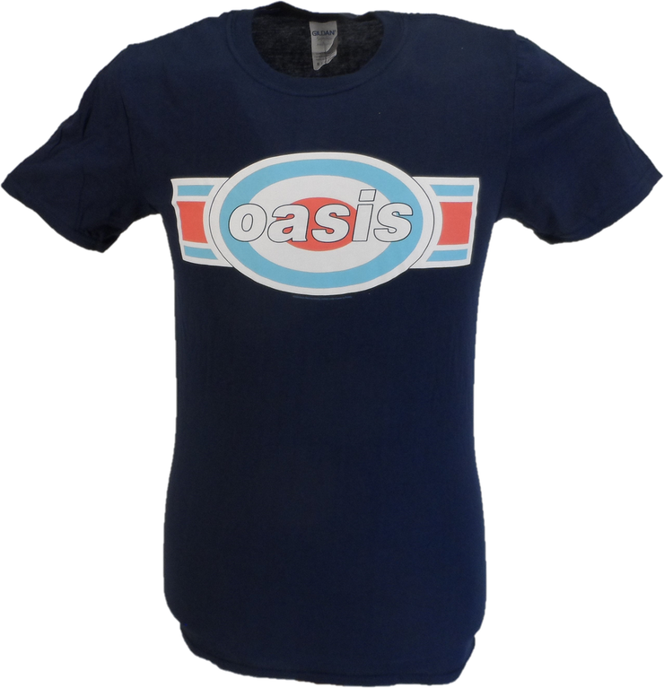 Mens Official Licensed Oasis Navy Blue Oblong Target Logo T Shirt