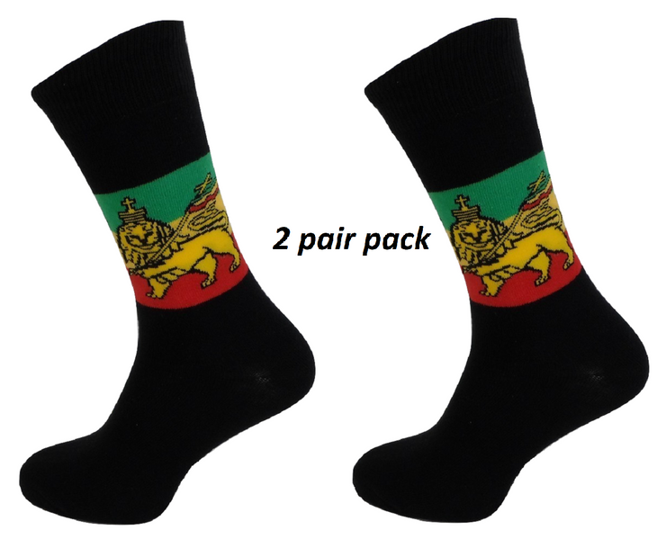 Mens 2 Pair Pack of Lion Of Judah Rasta Retro Socks