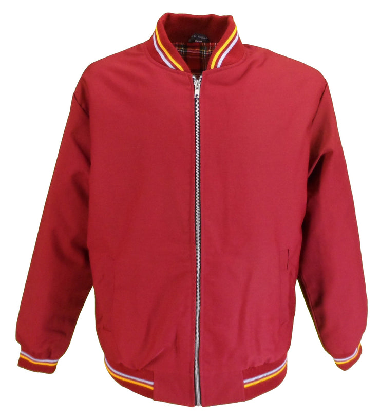 Ikon Original Mens Burgundy Tartan Lined Classic Harrington Monkey Jacket - Ikon Original